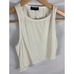 Naked Wardrobe Ribbed Asymmetrical White Tie Side Tank Size Large